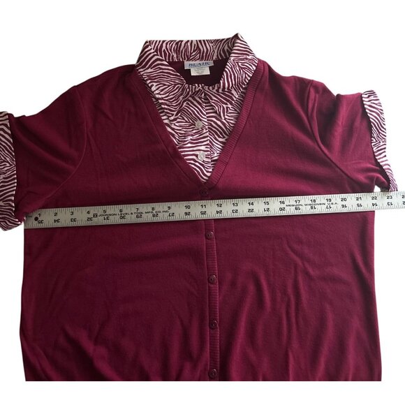 Blair Womens M Burgundy Faux 2 Pc Sweater With Zebra Print Collared Shirt - Picture 5 of 6